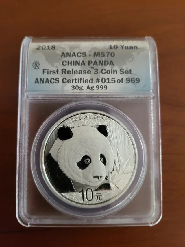 Moneda Panda China 2018 30g Ag.999 ANACS MS70