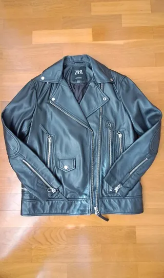 Chaqueta Biker Piel Zara Negra oversize