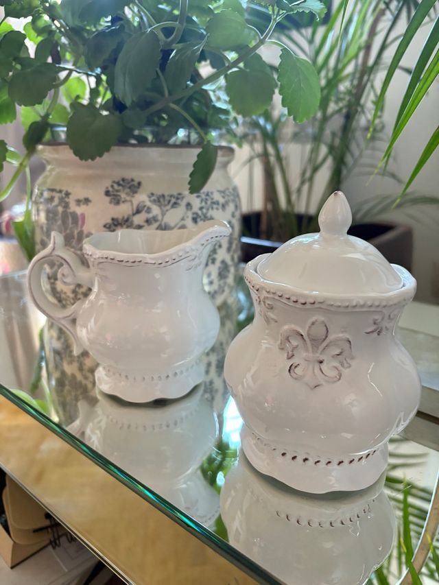 Set di caraffa e zuccheriera bianca elegante