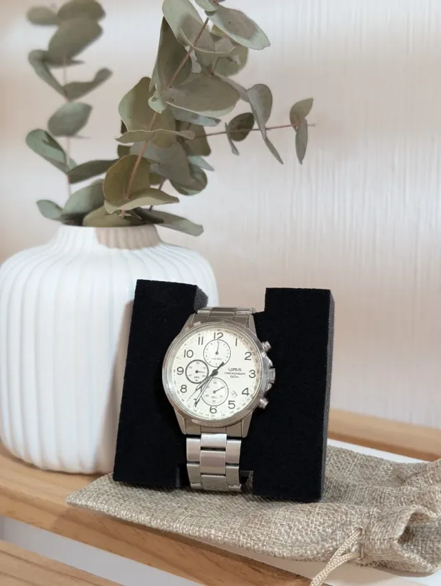 Lorus Chronograph VD57-X114 Esfera Blanca Acero