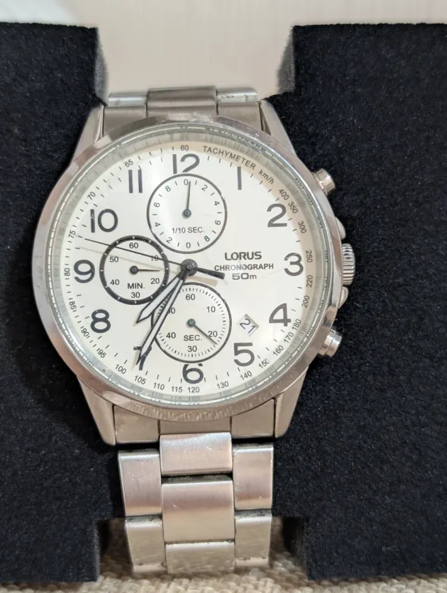 Lorus Chronograph VD57-X114 Esfera Blanca Acero