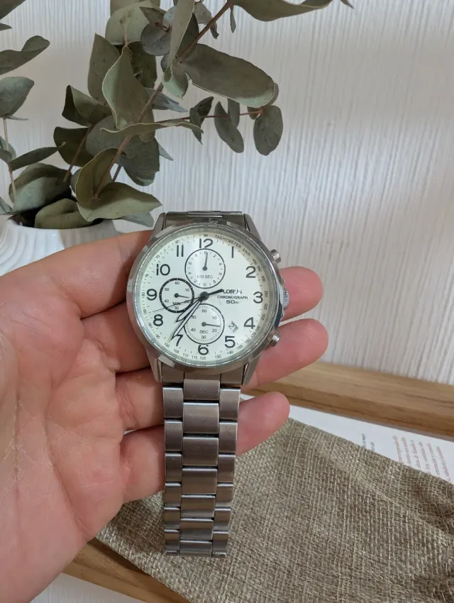 Lorus Chronograph VD57-X114 Esfera Blanca Acero