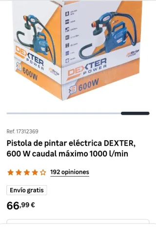 Pistola Pintura Eléctrica Dexter 600W 1000L/min