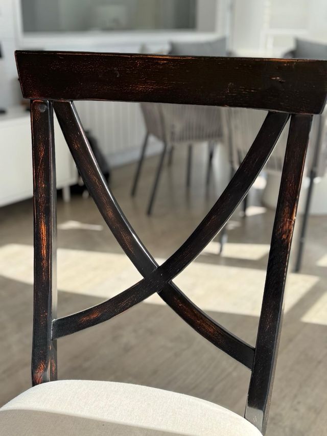 4 Sillas Madera Envejecida Lino Beige/Negro