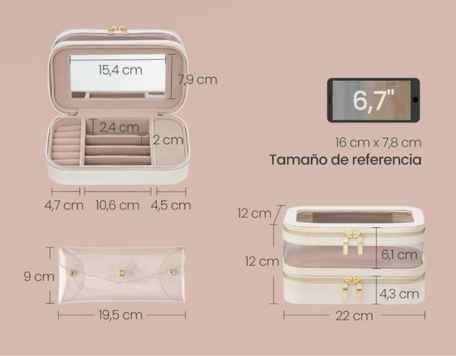 Neceser maquillaje con compartimento joyas