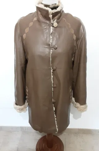 Giacca vintage in pelle vintage beige/marrone