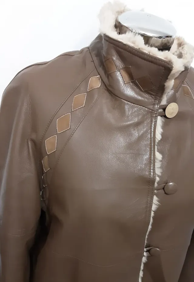 Giacca vintage in pelle vintage beige/marrone