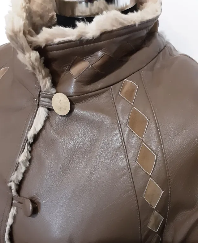 Giacca vintage in pelle vintage beige/marrone