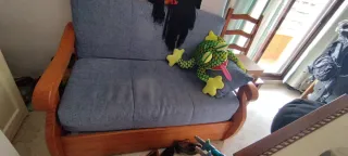 Sofá cama gris y azul