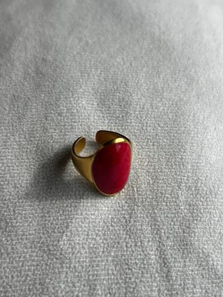 Anello acciaio dorato smalto rosso