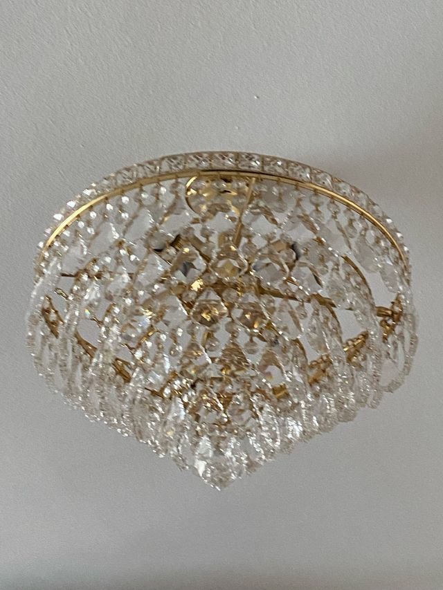 Lámpara de techo cristal y metal dorado