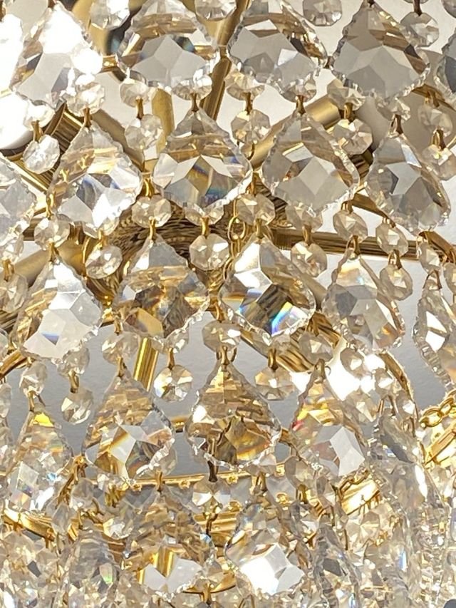 Lámpara de techo cristal y metal dorado