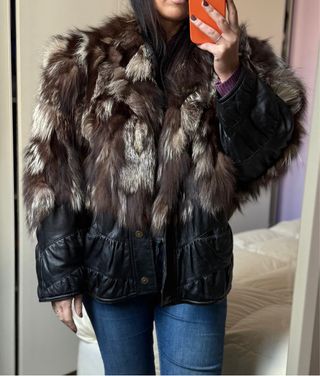 Pelliccia vintage vera pelle nera e marrone donna