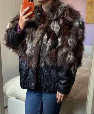 Pelliccia vintage vera pelle nera e marrone donna