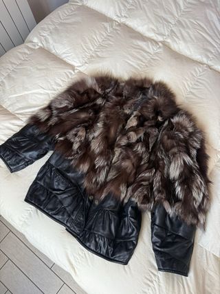 Pelliccia vintage vera pelle nera e marrone donna