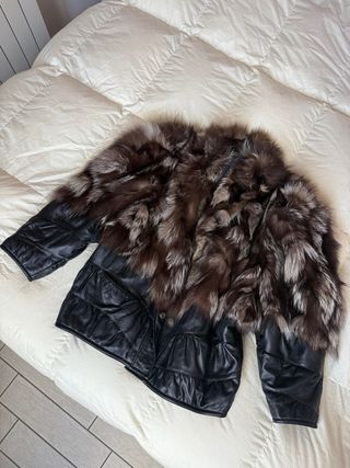 Pelliccia vintage vera pelle nera e marrone donna