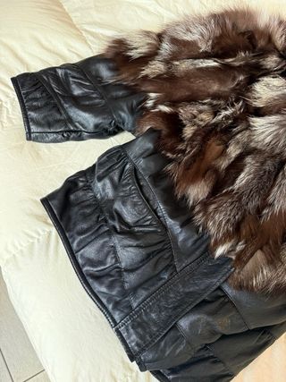 Pelliccia vintage vera pelle nera e marrone donna