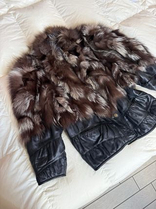 Pelliccia vintage vera pelle nera e marrone donna