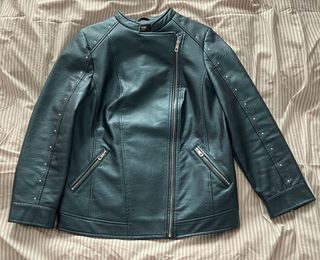 Cazadora Biker Polipiel Mujer verde oscuro