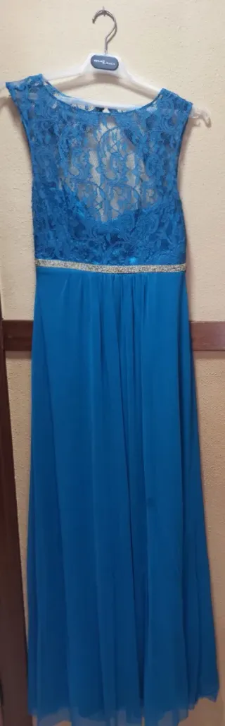 Vestido de fiesta azul con encaje. Usado 1 vez.