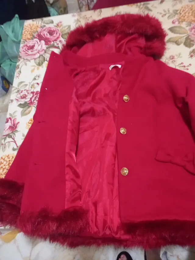 Cappotto bambina rosso con pelliccia 7 8 anni