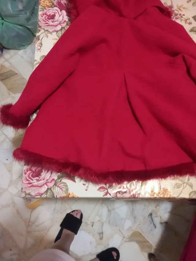 Cappotto bambina rosso con pelliccia 7 8 anni