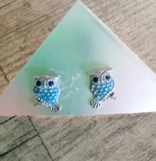 Pendientes de búho azules y plateados