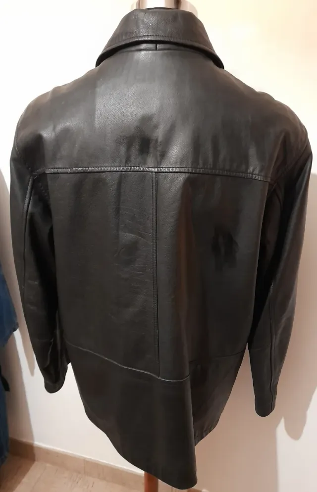 Giaccone in pelle uomo nero