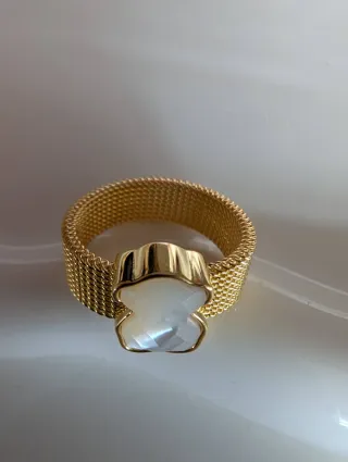 Anillo Tous Oso Blanco y Dorado