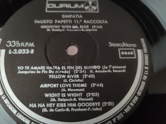 Vinilo Fausto Papetti 11ª Raccolta Simpatia Sax