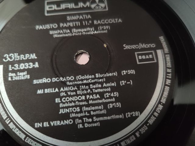 Vinilo Fausto Papetti 11ª Raccolta Simpatia Sax