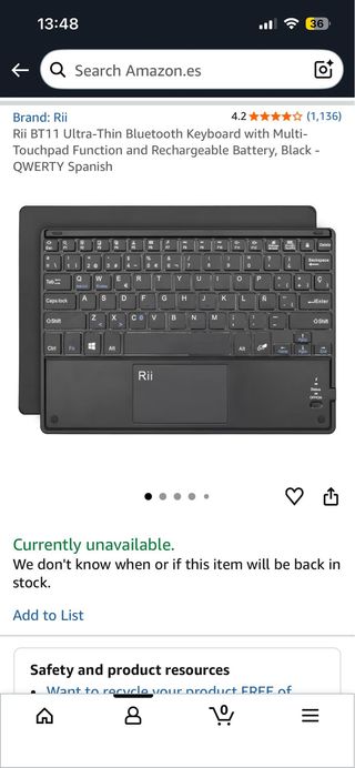 Teclado Bluetooth español Rii con touchpad