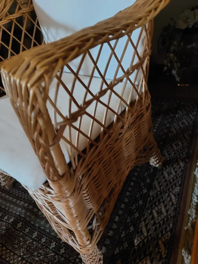 Sillón de mimbre con cojines
