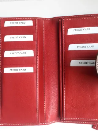 Billetero/Monedero de piel granate/rojo y marrón