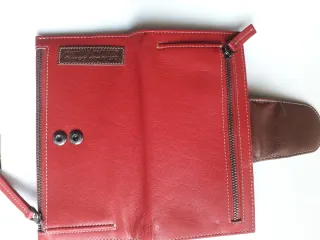 Billetero/Monedero de piel granate/rojo y marrón