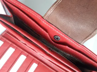 Billetero/Monedero de piel granate/rojo y marrón