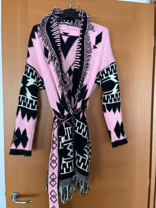 Cardigan donna fantasia geometrica rosa e nero