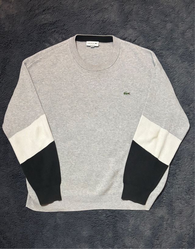Jersey Lacoste Color Block Talla XL (Gris y Negro)