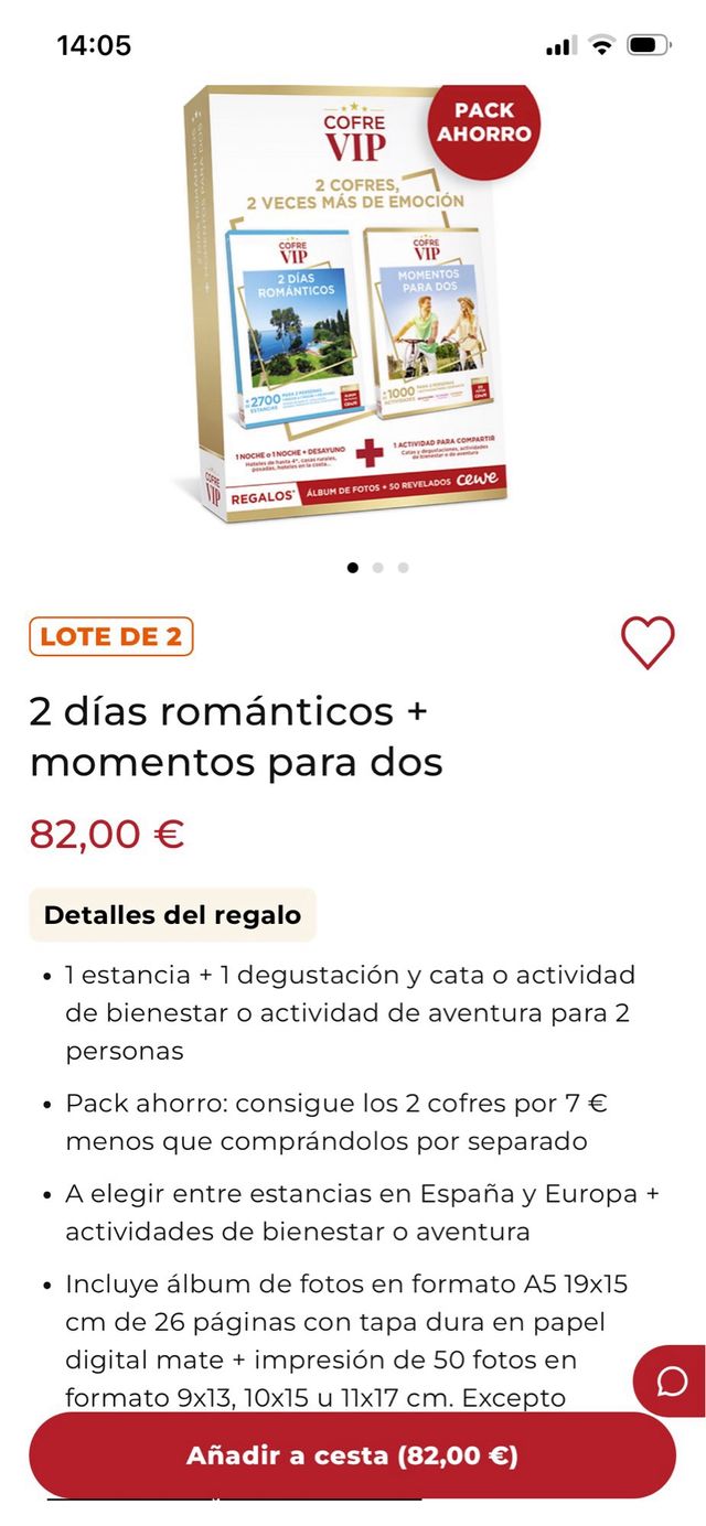 Cofre VIP Regalo Experiencias Románticas y Aventur