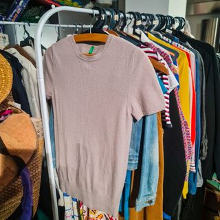 Camisola Benetton Lã & Angorá Bege Manga Curta