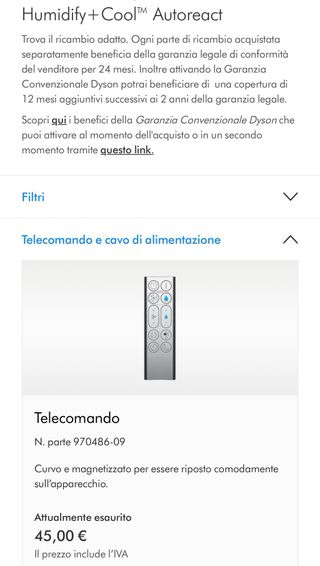 Telecomando Dyson purifier