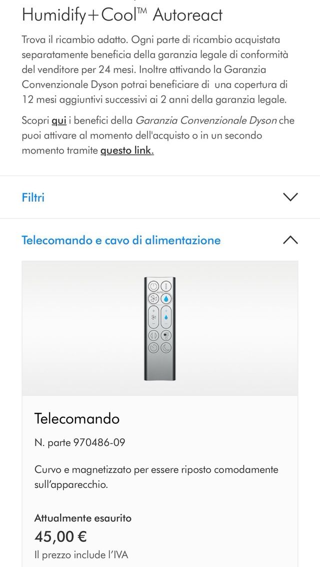 Telecomando Dyson purifier