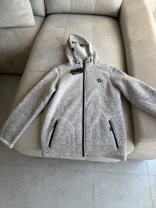 Chaqueta con capucha gris jaspeado