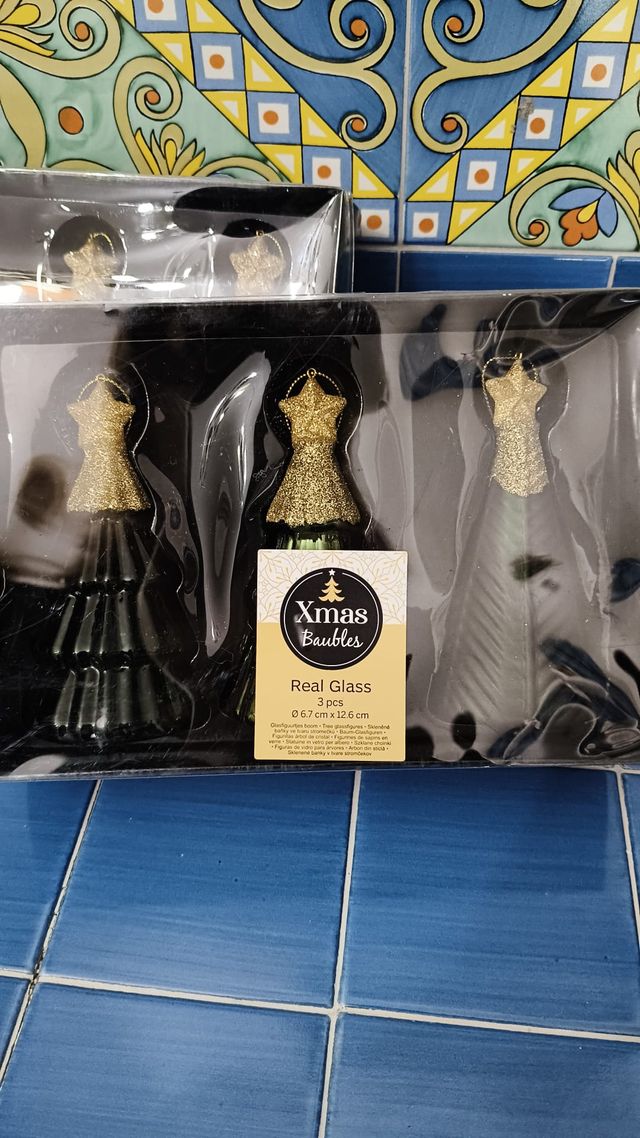 Palline Natale Vetro Glitter Oro/Verde