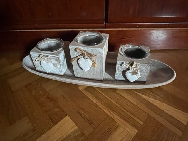 Centro de mesa decorativo madera y cristal