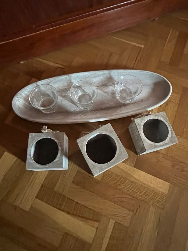 Centro de mesa decorativo madera y cristal