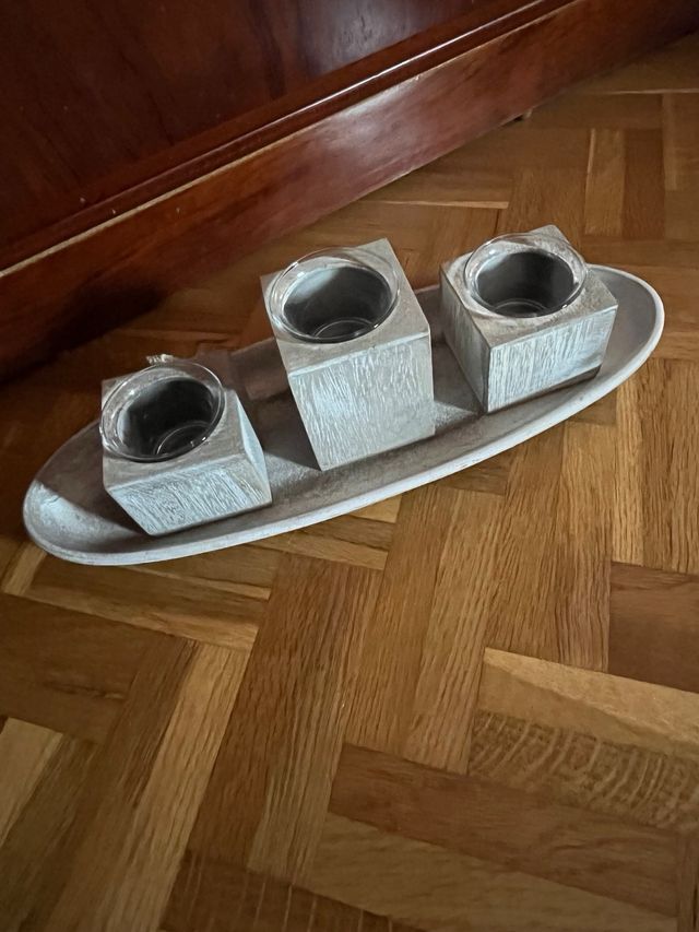 Centro de mesa decorativo madera y cristal