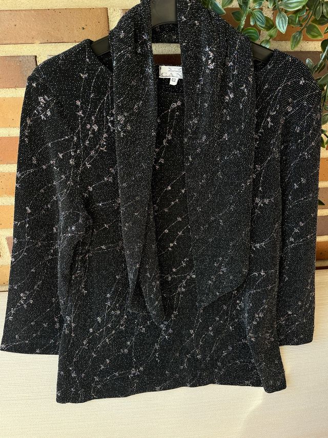Top brillante negro plateado talla XL