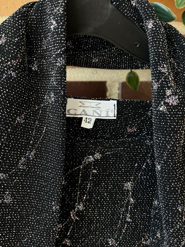 Top brillante negro plateado talla XL