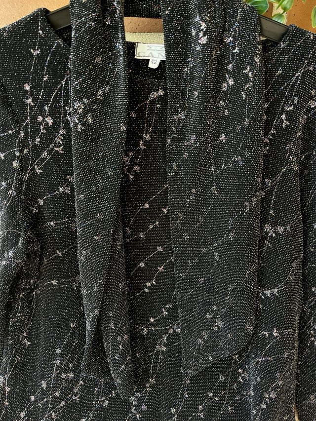 Top brillante negro plateado talla XL